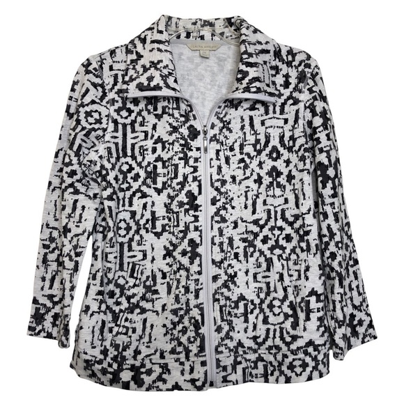 Laura Ashley Jackets & Blazers - NEW - LAURA ASHLEY - Cotton Blend Gray & Black Full Zip Lightweight Jacket - MP